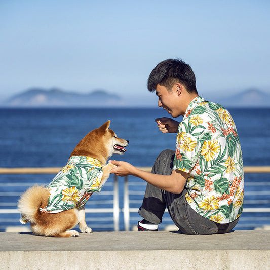 Tropical Aloha Shirt for Small to Medium Dogs - Fits Schnauzer, Corgi, Pug, and French Bulldog.